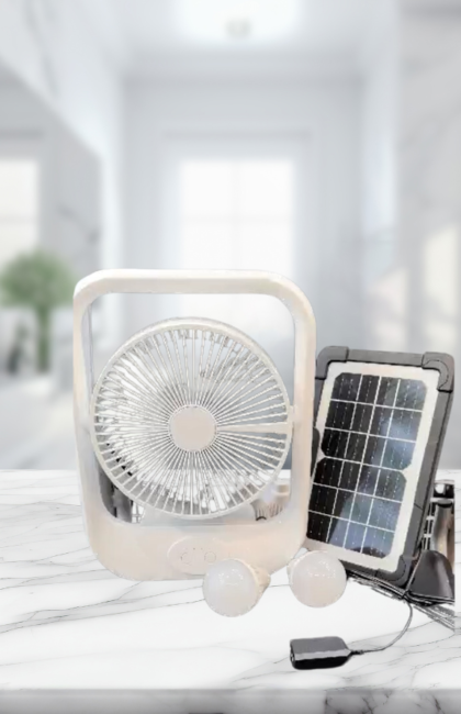 Solar Table Fan 8 Inches Rechargeable + Panel + 2 Bulbs